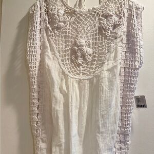 Free People White Crochet Floral Yoke Tunic